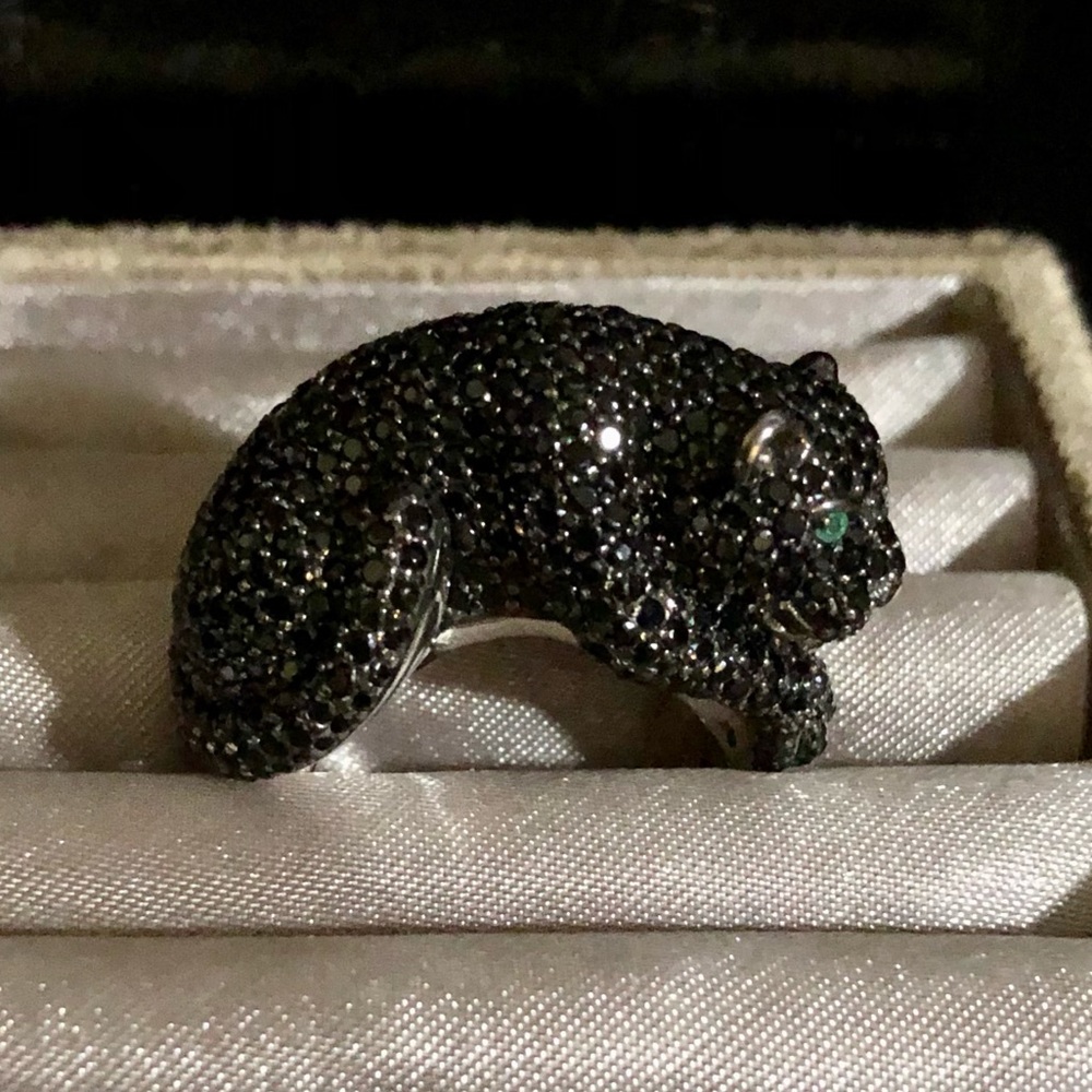 Park Avenue Collection Sterling Silver 5.06ctw Black Spinel Panther Ring Size 8